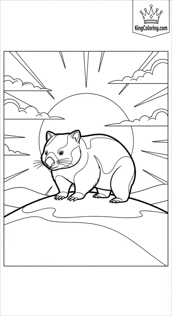 Wombat Silhouette On Hilltop Coloring Sheet.