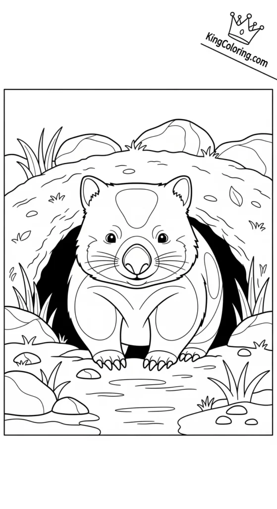 Wombat Standing At Burrow Entrance Coloring Sheet.