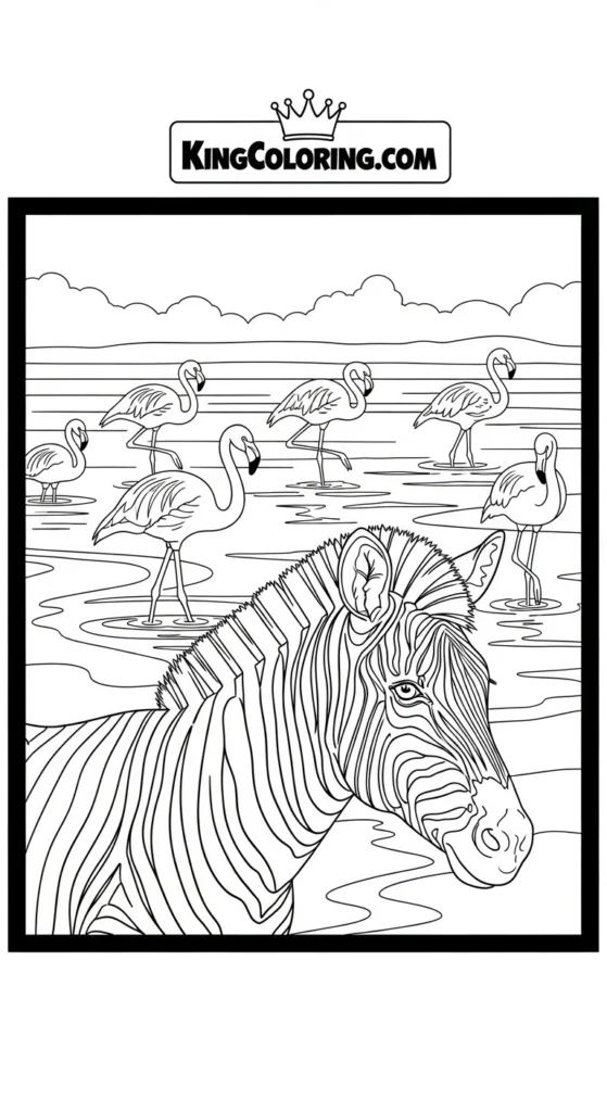 Zebra And Flamingos By A Lagoon Printable Coloring Page