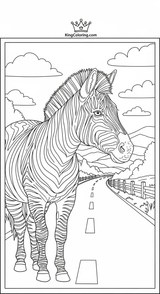 Zebra Crossing A Quiet Countryside Road Coloring Page