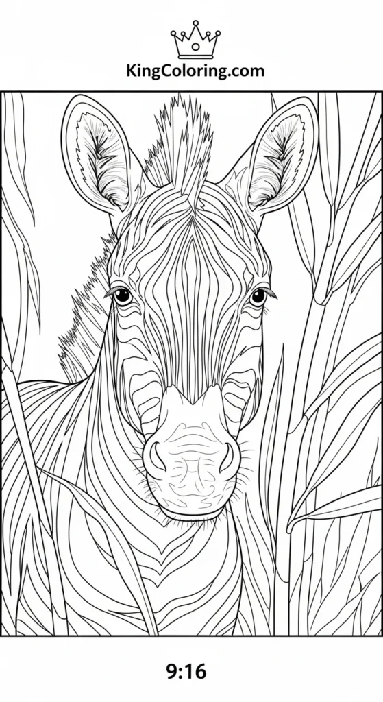Zebra Peeking From Tall Reeds Coloring Sheet