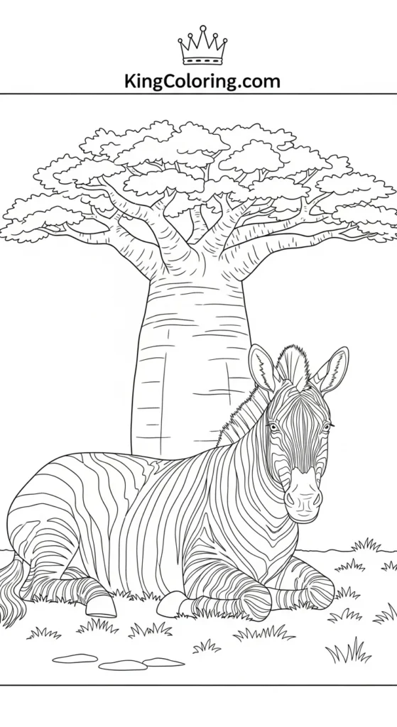 Zebra Resting Under A Baobab Tree Coloring Sheet