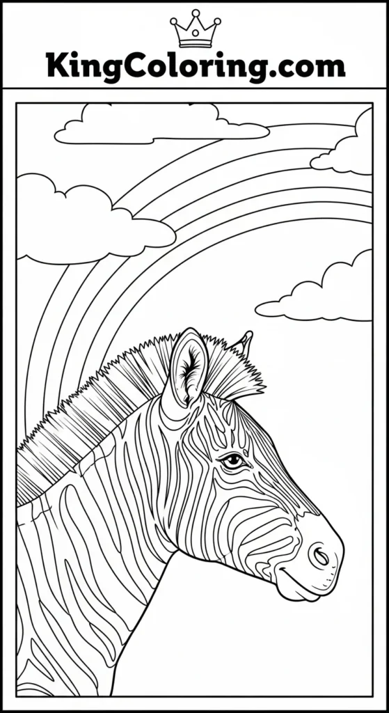Zebra Watching A Rainbow In The Sky Coloring Sheet