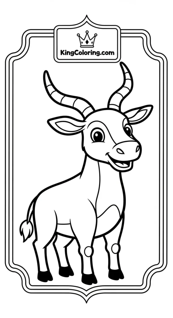 cartoon eland with large curved horns, friendly animal design for kids