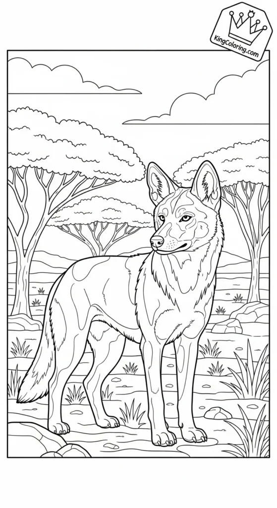 portrait featuring In The Australian Outback, A Lone Dingo Coloring Page
